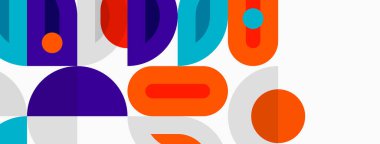 Soyut geometrik şekiller örtüşür, canlı renkli desenler yaratır. Basit şekiller, neşeli modern tasarım estetiğini önerir.