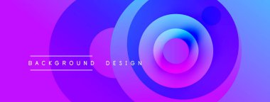 Soyut enerjik tasarım eşmerkezli daireler içerir. Mor, mavi renkler dinamik görsel efekt yaratır. Metin arkaplan tasarımı okur.