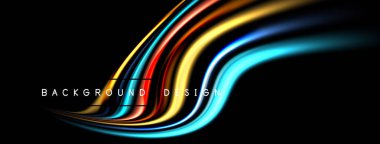Soyut renkli dalgalar siyah arkaplan boyunca akar. Dinamik çizgiler modern tasarım elementi oluşturur, enerjik enerji.