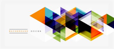Soyut geometrik tasarım. Üst üste binen üçgenler dinamik görsel efekt yaratır. Parlak renkler, modern tarz, temiz çizgiler..