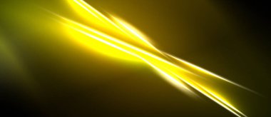 Parlak sarı çizgiler koyu arkaplanı kesiyor. Soyut ışık tasarımı dinamik enerji yaratır, görsel etki yaratır. Yumuşak eğimler şekilleri tanımlar.