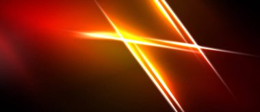 Soyut arka plan parlak turuncu, kırmızı çizgiler koyu uzayda kesişir. Dinamik enerji merkezi noktadan yayılır.