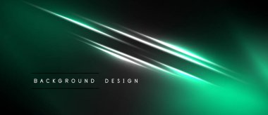 Koyu yeşil arka plan parlak beyaz köşegenler içerir. Altında metin olan minimalist tasarım. Yumuşak eğimler derinlik yaratır.