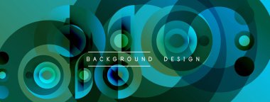 Soyut geometrik şekiller, daireler, gradyanlar. Teal, koyu yeşil renkler modern arkaplan tasarımı yaratır. Minimalist tarz, dinamik kompozisyon.