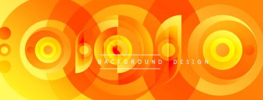 Soyut turuncu daireler dinamik arkaplan oluşturur. Eşmerkezli şekiller örtüşür, canlı görsel doku oluşturur. Modern tasarım ögesi.
