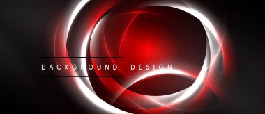 Soyut tasarım eşmerkezli daireler, kırmızı parıltı, beyaz çizgiler içerir. Karanlık arka plan dramatik görsel efektler yaratır. Modern, dinamik kompozisyon.