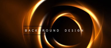 Soyut altın çizgiler dairesel şekiller oluşturur. Karanlık arka plan parıldayan etkiyi arttırır. Projeler için modern tasarım ögesi.