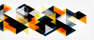Soyut geometrik şekiller örtüşür, dinamik görsel doku oluşturur. Turuncu, gri, siyah renkler kompozisyona hakim. Modern tasarım ögesi.