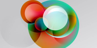 Soyut renkli daireler çakışıyor, dinamik görsel efekt yaratıyor. Yumuşak gradyanlar renkleri karıştırır, modern tasarım elementini oluşturur.