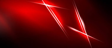 Soyut kırmızı arkaplan. Parlak çizgiler kesişiyor, dinamik görsel etki yaratıyor. Karanlık bölgeler parlak ışığa zıt düşüyor.