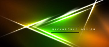 Koyu yeşil üzerine soyut neon çizgiler, turuncu gradyan. Dijital projeler ve sunumlar için modern tasarım öğesi. Parlak aydınlatma efekti.