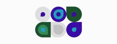 Soyut geometrik desen. Daireler, değişik tonlarda mor, yeşil, gri. Minimalist tasarım, temiz çizgiler, basit kompozisyon. Modern estetik.