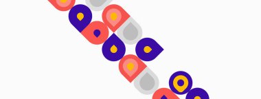 Renkli daireler, kareler, dikdörtgenler çapraz desen oluşturur. Beyaz arka planda parlak renklerin karşıtlığı. Mevcut basit geometrik şekiller.