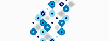 Soyut desenler üst üste binen daireler, değişik boyutlarda, mavi tonlarda. Minimalist tasarım modern estetik ve temiz kompozisyon öneriyor.