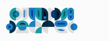 Soyut geometrik şekiller, mavi tonlar, modern tasarım. Minimalist kompozisyon, temiz çizgiler, sanatsal model. Basit formlar görsel ilgi yaratır.