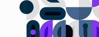 Soyut geometrik şekiller, mor, mavi tonlar kompozisyona hakim. Minimalist tasarım, temiz çizgiler, modern estetik. Basit arkaplan.