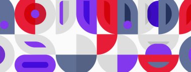 Abstract geometric pattern. Repeating shapes, purple, red, gray tones create modern design. Minimalist aesthetic, clean lines visible.