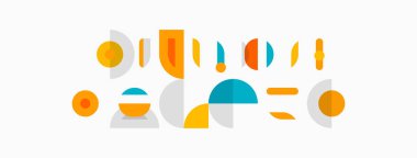 Soyut geometrik şekiller, renkli kompozisyon. Minimalist tasarım, modern estetik, düz çizim. Sıcak tonlar görsel alana hakim..