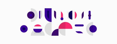 Soyut şekiller, mor renkler, beyaz arkaplan. Minimalist tasarım, geometrik biçimler, modern estetik. Basit kompozisyon, oyuncu elementler.