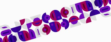 Soyut geometrik şekiller, mor tonlar, beyaz arkaplan. Minimalist tasarım, tekrarlayan kalıplar, modern estetik. Basit biçimler görsel ritim oluşturur.