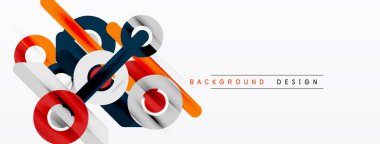 Soyut geometrik şekiller örtüşür, dinamik görsel efekt yaratır. Beyaz arka planda parlak renkler karşıtlığı. Modern tasarım ögesi.