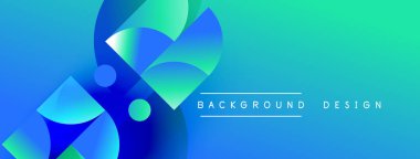 Soyut mavi yeşil eğimli şekiller kesişiyor. Modern tasarım elementleri dinamik görsel doku oluşturur. Arkaplan metin etiketlerini içerir.