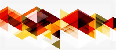 Soyut geometrik desen. Üst üste binen üçgenler sıcak renkler kullanarak dinamik doku oluşturur. Modern tasarım ögesi, basit kompozisyon.