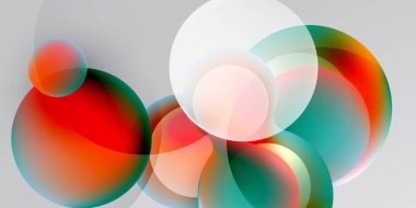 Soyut daireler örtüşür, canlı renk karışımları yaratır. Renkler kırmızıdan maviye kayar, koyu arkaplana göre ayarlanır.