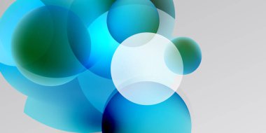 Üst üste binen daireler içeren soyut kompozisyon. Renkler mavi, yeşil, beyaz, siyah. Yumuşak eğimler derinlik yaratır, görsel ilgi yaratır.