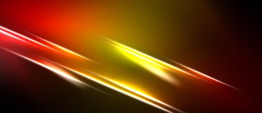 Soyut arkaplanda canlı kırmızı, turuncu, sarı çizgiler var. Dinamik çizgiler karanlık arkaplana karşı enerjik görsel etki yaratır.