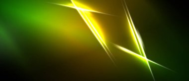 Soyut arkaplan parlak yeşil, sarı ışık çizgilerine sahiptir. Dinamik bileşim, enerjik görsel etki yaratır. Pürüzsüz gradyanlar sahneye hakim.