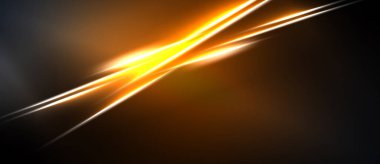 Soyut enerji hatları kesişiyor, koyu arkaplanda parlak turuncu ışıltı yaratıyor. Dinamik bileşim hızı ve gücü çağrıştırır..