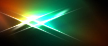 Parlak ışıklar merkezden yayılır. Renkler harmanlanır, enerjik enerji yaratır. Koyu arkaplan aydınlığı vurgular.