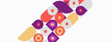 Soyut tasarım renkli yuvarlak şekiller ve üst üste bindirme içerir. Sıcak ve serin tonlu minimalist kompozisyon. Basit geometri dinamik desen yaratır.