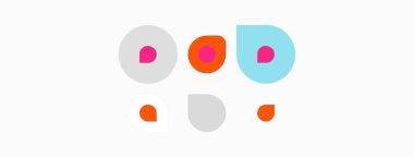 Soyut renkli daireler, noktalar, beyaz arkaplanda mevcut şekiller. Minimalist tasarım, basit geometri, eğlenceli kompozisyon.