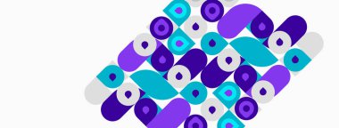 Soyut geometrik şekiller, mor, turkuaz, beyaz. Desen tekerrür ediyor, dokulu görsel etki yaratıyor. Basit tasarım, modern estetik..