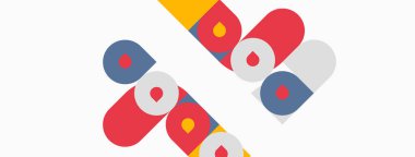 Soyut grafik tasarımı. Renkli şekiller örtüşüyor, dinamik bileşimler oluşturuyor. Kırmızı, mavi, sarı, gri elementler mevcut. Minimalist stil.