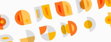 Soyut geometrik şekiller tekrar eder. Sıcak renkler tasarıma hakim, modern desenler yaratıyor. Minimalist estetik, basit biçimler mevcut.