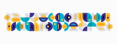 Soyut geometrik desen. Renkli şekiller tekrar ediyor, orta yüzyıl modern estetiğini yaratıyor. Basit tasarım, düz çizim.