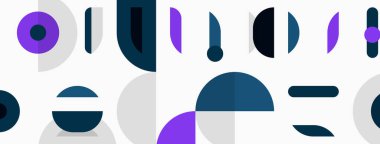 Soyut geometrik şekiller, mor, gri, koyu mavi. Minimalist tasarım, üst üste binen formlar, modern estetik. Basit kompozisyon.