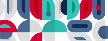 Soyut geometrik desen. Şekiller örtüşüyor, renkli görsel doku oluşturuyor. Mavi, kırmızı, deniz mavisi renkte modern tasarım..