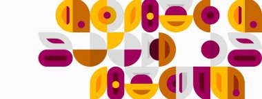 Soyut geometrik şekiller, sessiz renkler, eski tarz. Kompozisyonda üst üste binen daireler, dikdörtgenler, kıvrımlar var. Minimalist tasarım, sıcak tonlar.