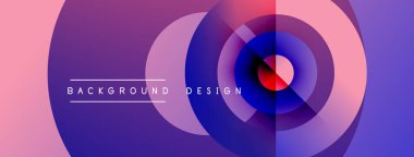 Abstract colorful design features concentric circles, gradients. Pink, purple hues dominate composition. Text reads background design.
