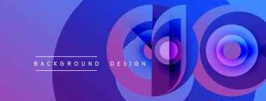 Soyut mor tasarım, üst üste binen daireler. Metin arkaplan ve tasarım okur. Gradyan renkler dinamik görsel efekt yaratır.