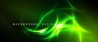 Soyut yeşil enerji hatları dinamik arkaplan oluşturur. Parlak parıltı merkezden yayılır ve gelecekteki görsel efektleri yaratır..