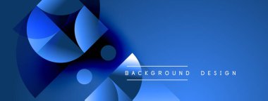 Soyut mavi tasarım geometrik şekiller, daireler, gradyanlar içerir. Sancaklar ve sunumlar için modern arka plan uygun. Temiz, dinamik bileşim.