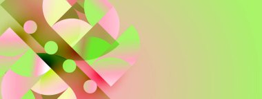 Soyut şekiller örtüşüyor, canlı renk değişimleri yaratıyor. Pembe, yeşil, sarı renkler kusursuz bir şekilde harmanlanır. Modern tasarım ögesi.