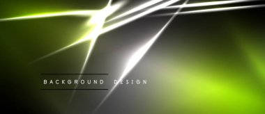 Soyut yeşil arkaplan parlak beyaz çizgiler, ışık parlamaları içerir. Modern tasarım elementleri dinamik görsel efekt yaratır.