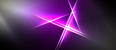 Parlak mor ışık çizgileri kesişir. Karanlık arka plan dramatik görsel efektler yaratır. Soyut enerji merkezi noktadan yayılır.