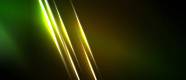 Soyut arkaplan koyu yeşil, siyah gradyanlar üzerinde parlak sarı çizgiler içerir. Dinamik ışıklandırma modern görsel efekt yaratır.